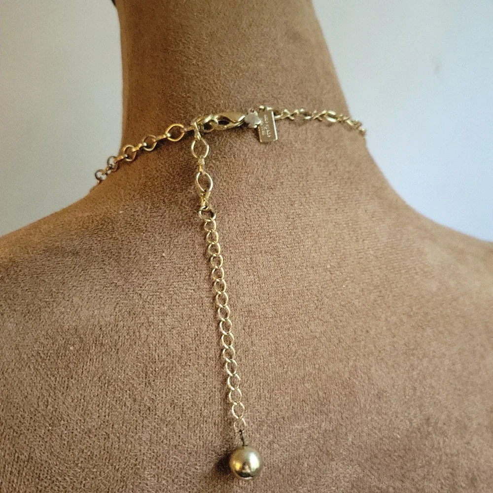 Kate Spade Navy Blue Gold Tone Resin Stone Bib Statement Necklace Size 17 Preppy